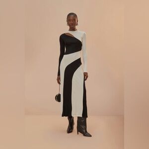 FARM Rio Cut Out Long Sleeve Colorblock Midi Dress Small